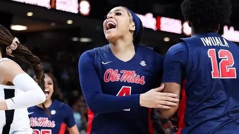 Ole Miss senior forward Jayla Murray reacts after a playing against Vanderbilt in the SEC Tournament on Friday. | Ole Miss Athletics