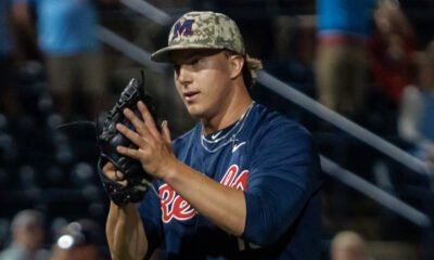 Ole Miss pitcher Walker Hooks after win over LSU