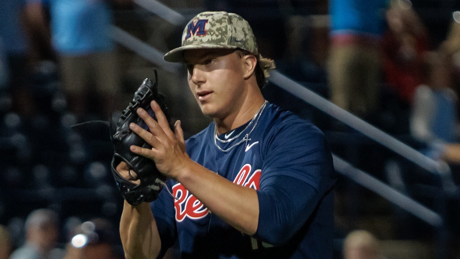 Ole Miss pitcher Walker Hooks after win over LSU