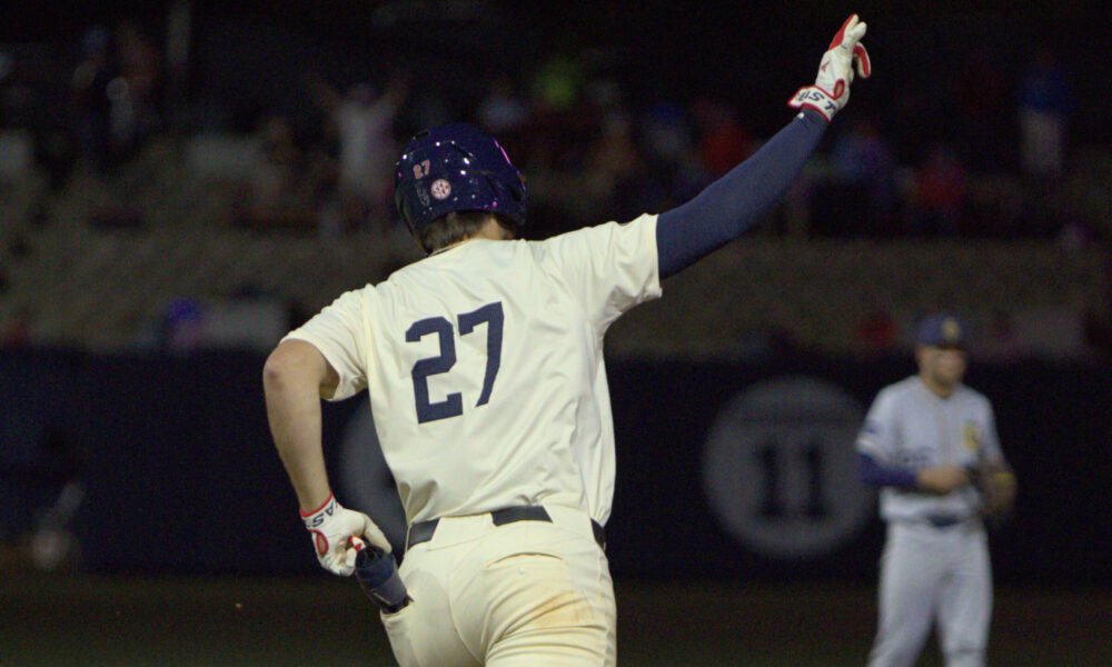 Ole Miss third baseman Judd Utermark rounds the bases after a home run against Murray State at Swayze Field. | Dylan Cohron-HottyToddy.com Images