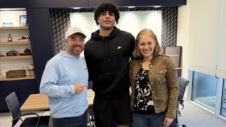 Ole Miss head coach Pete Golding with Greenwich Country Day (Conn.) EDGE Mekai Brown. | Mekai Brown/X