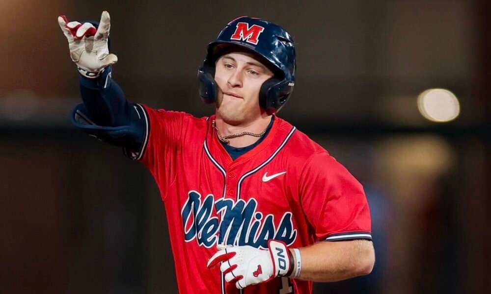 Ole Miss shortstop Brayden Randle rounds the bases after his two-run home run against No. 21 Florida. | Ole Miss Athletics