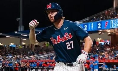 Ole Miss third baseman Judd Utermark heads back to the dugout after a his ninth-inning home run against No. 21 Florida. | Ole Miss Athletics