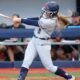 Ole Miss senior Kennedy Bunker swings for a hit against Southern Miss in a midweek game in Oxford. | Ole Miss Athletics