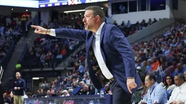 Ole Miss men's basketball coach Chris Beard vs. Auburn in 2026 SEC Tournament in Nashville. | Ole Miss Athletics