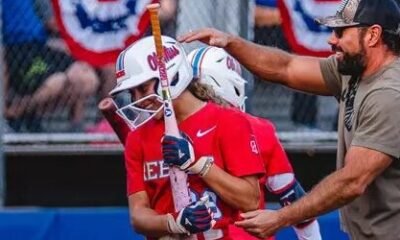 Ole Miss softball's Cassie Reasner walks off the field after scoring a run in a game against Memphis in Oxford. | Ole Miss Athletics