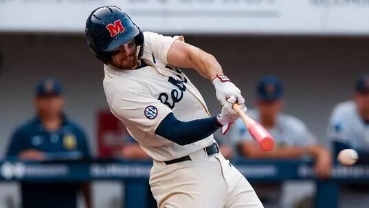 Ole Miss third baseman hits a home run in a midweek game against Murray State at Swayze Field. | Ole Miss Athletics