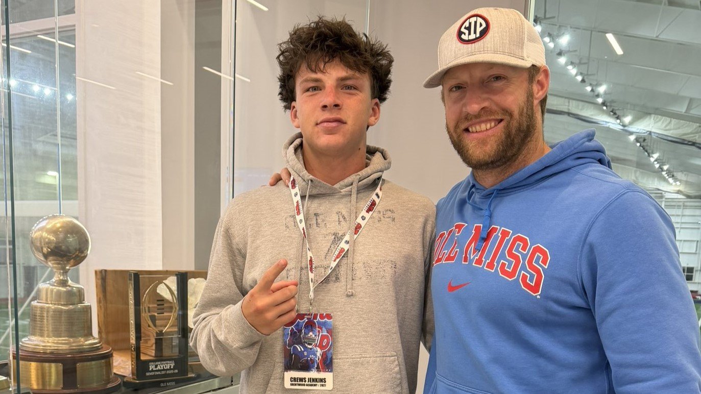Brentwood (Tenn.) Academy quarterback Crews Jenkins with Ole Miss offensive coordinator John David Baker. | Crews Jenkins/X