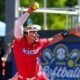 Ole Miss pitcher Emilee Boyer winds up for a pitch against No. 6 Texas at the 2026 SEC Softball Tournament. | Ole Miss Athletics