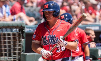 Ole Miss first baseman Will Furniss walks to the plate at No. 22 Arkansas. | Nilsen Roman-HottyToddy.com